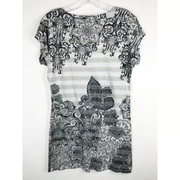 Cache Medium Dress Mini Shift Rhinestones Y2K Grunge Goth Silver Black - Picture 2 of 3